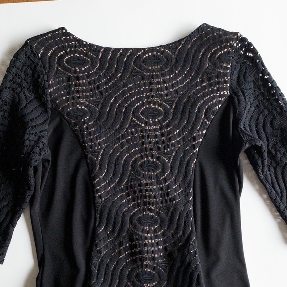 Nadya Toto Bodycon Dress Black Lace Knit Midi Length Womens Size Medium Stretchy - Picture 8 of 11